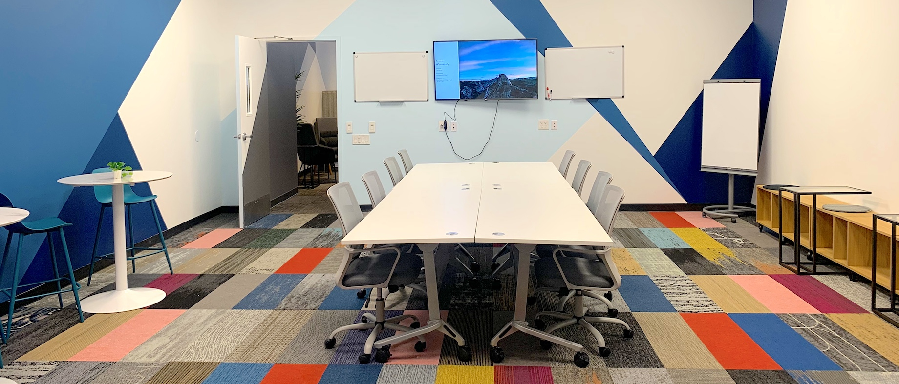 A ZenSpace co-working conference room in Westfield Oakridge. A ZenSpace co-working lounge at Oakridge is pictured at top.
