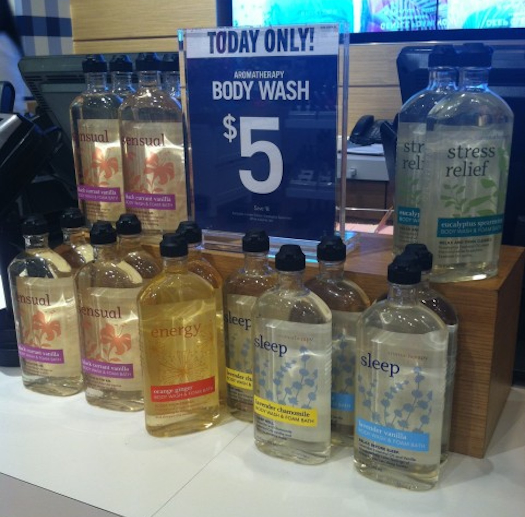 To encourage customers to purchase body wash, Bath & Body Works displayed the items on the checkout counter and even thre