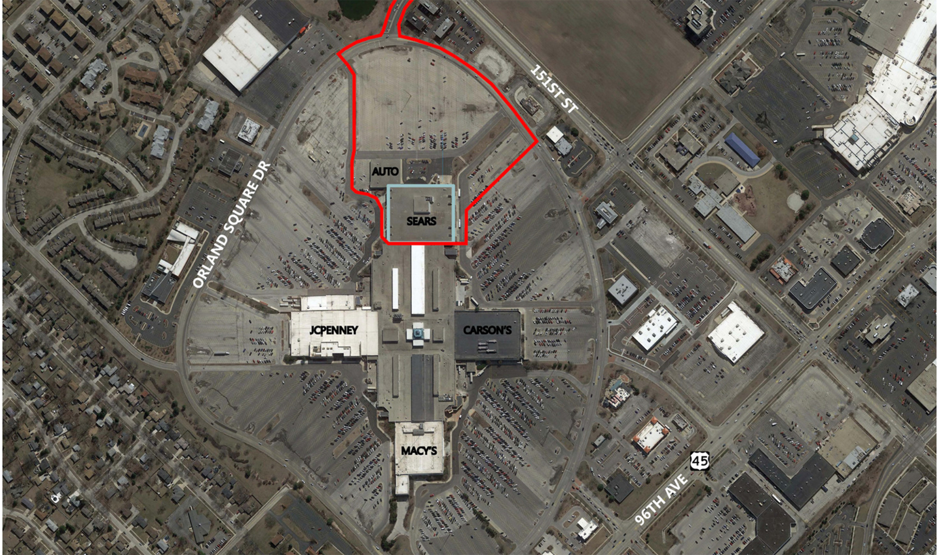 Seritage intends to redevelop a Sears site in Orland Park, Ill., by adding an AMC cinema and an entertainment district