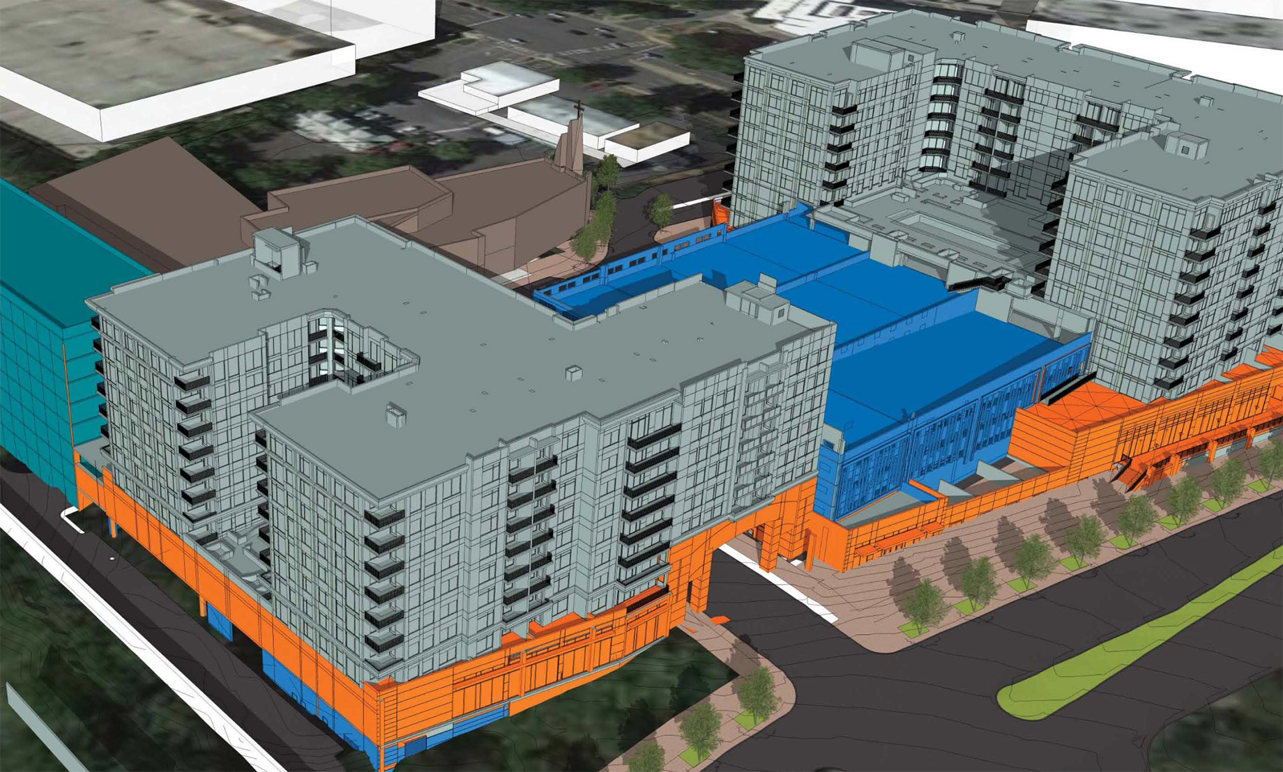 Apex SouthPark will consist of 90,000 square feet of retail space at the base of upscale apartment buildings