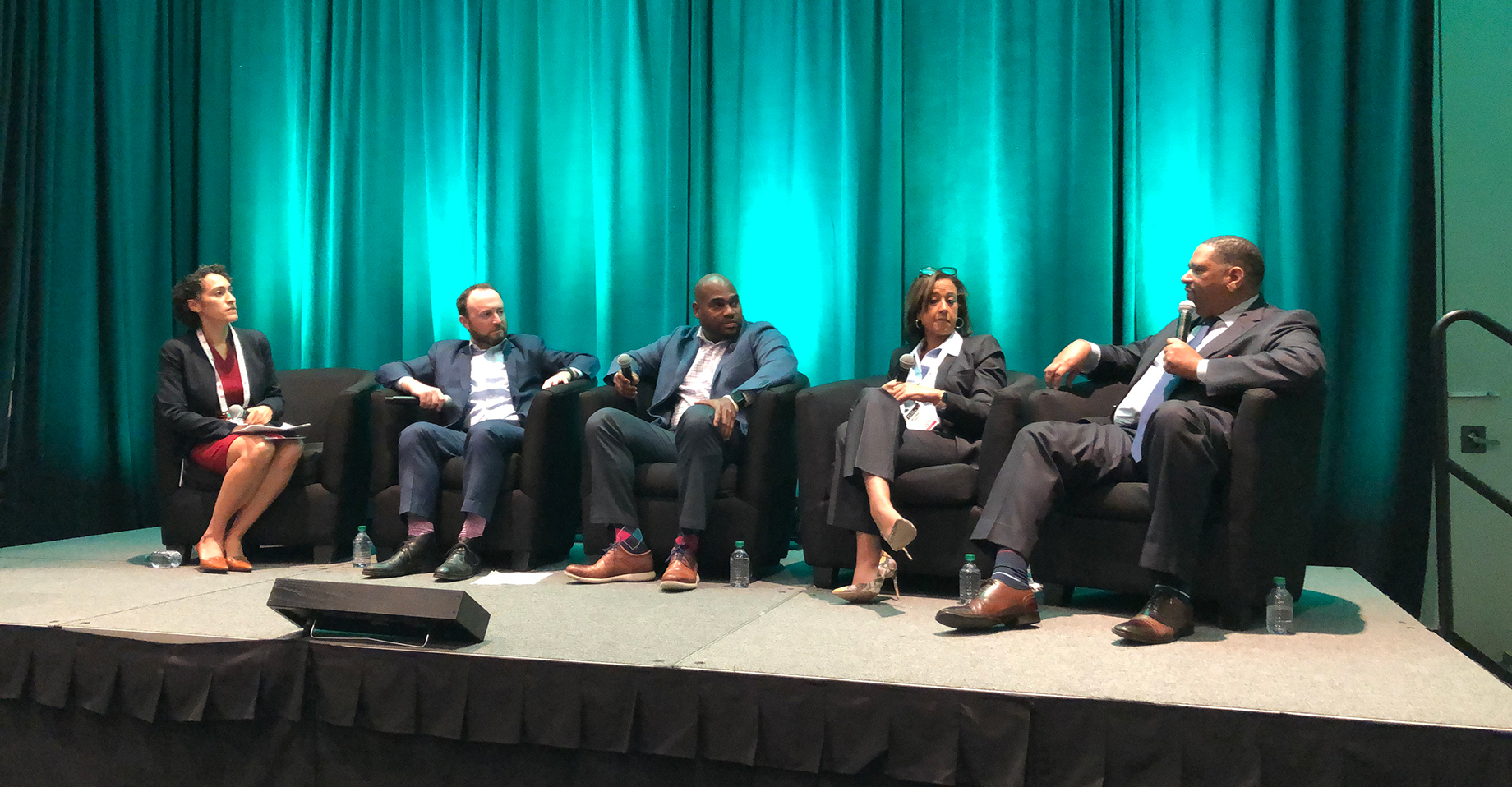 Larisa Ortiz of Streetsense, Aaron Koffman, Terrence Maiden, Myriam Simmons and Keith Sellars at ICSC New York Deal Making