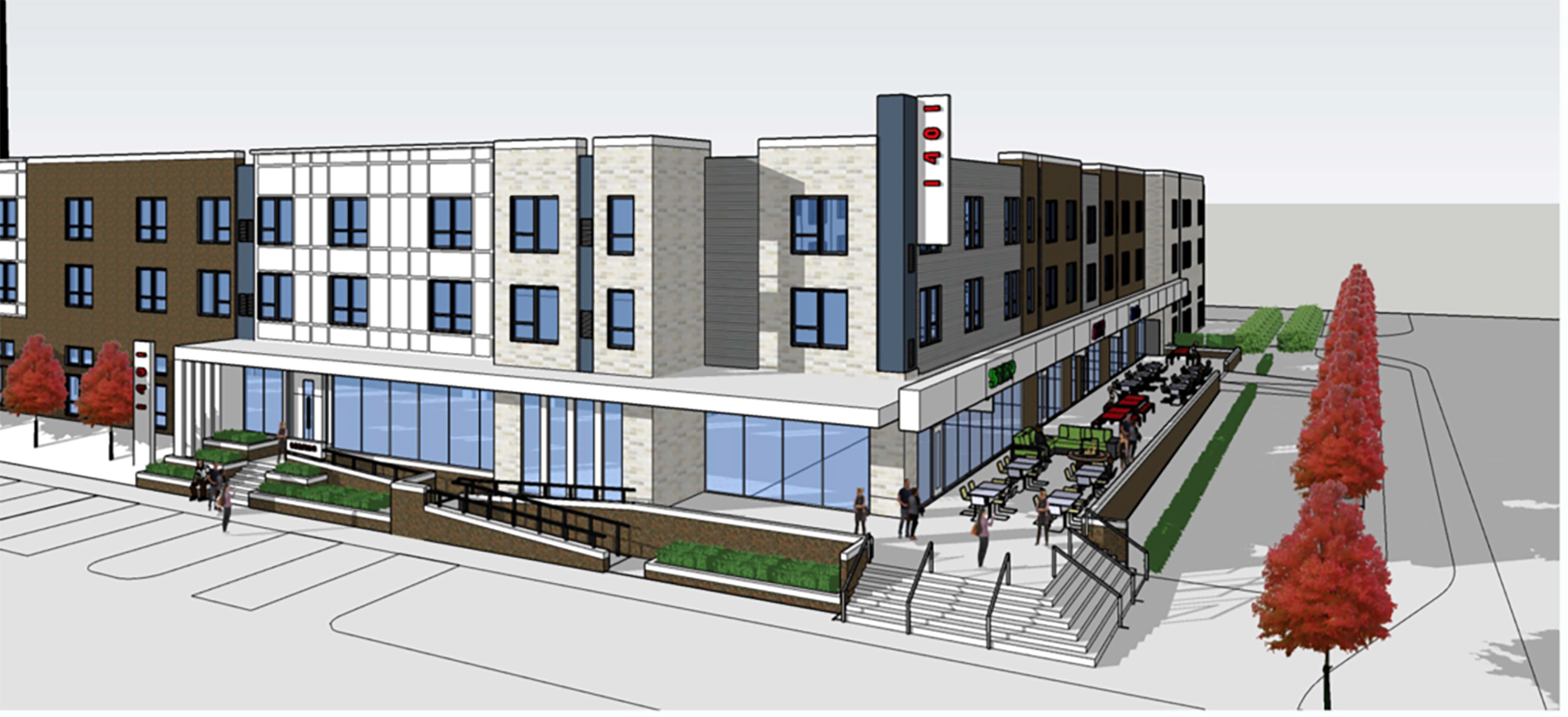 A rendering of The Opus Group's redevelopment in downtown Lawrence, Kan.
