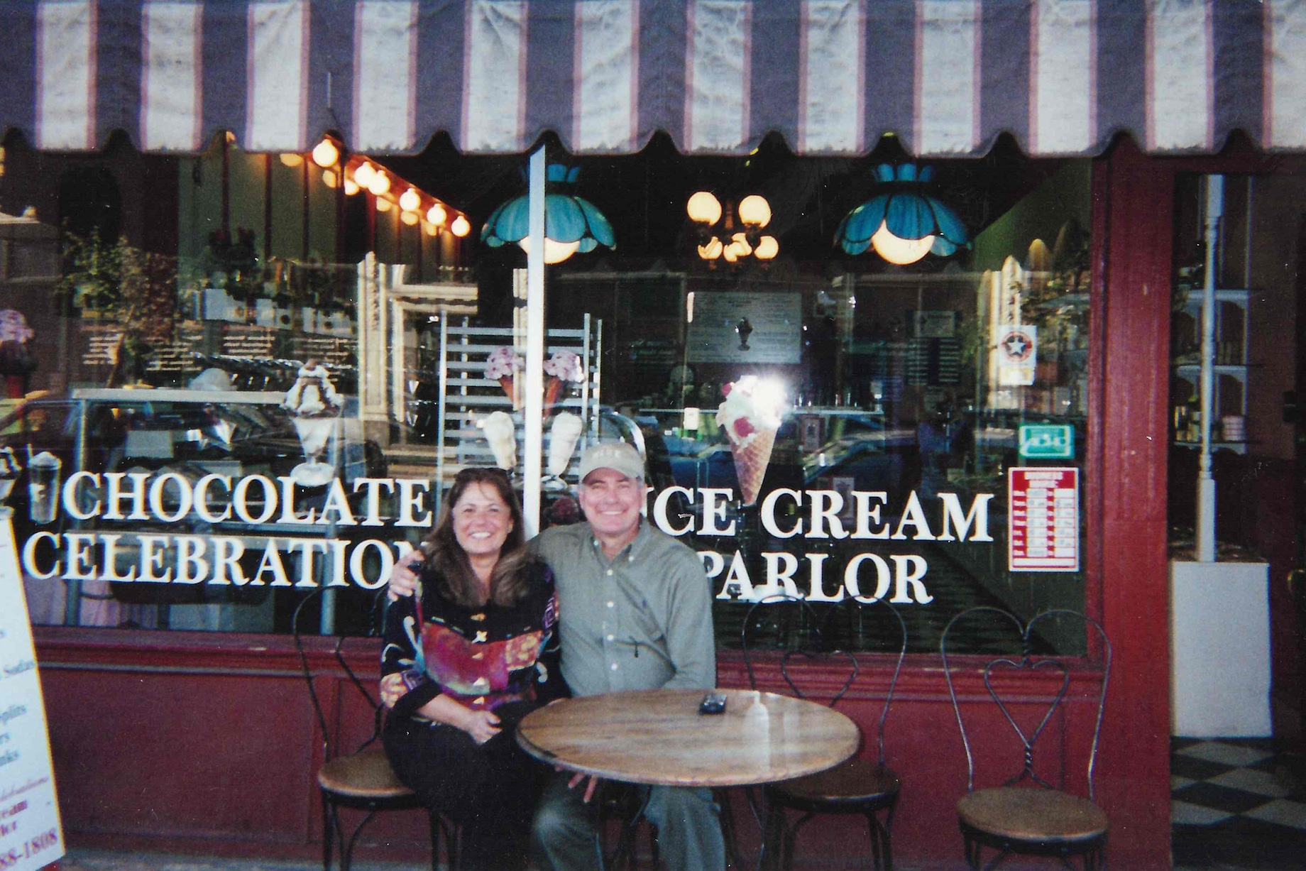 Dona and Jeff Edwards outside the original shop, called Chocolate Celebrations