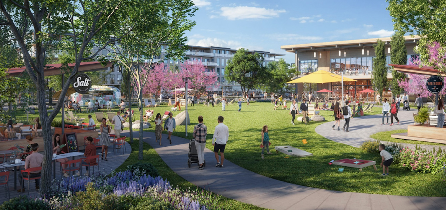 Lakeside Town Center’s central park will feature restaurants and outdoor seating