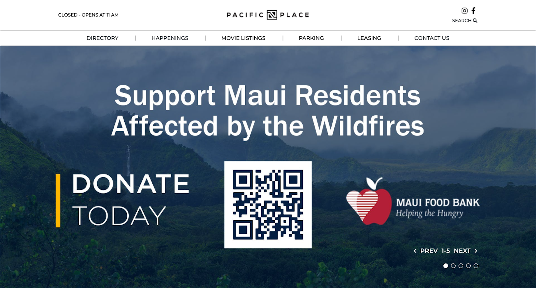 The homepage for Seattle’s Pacific Place, managed by Madison Marquette