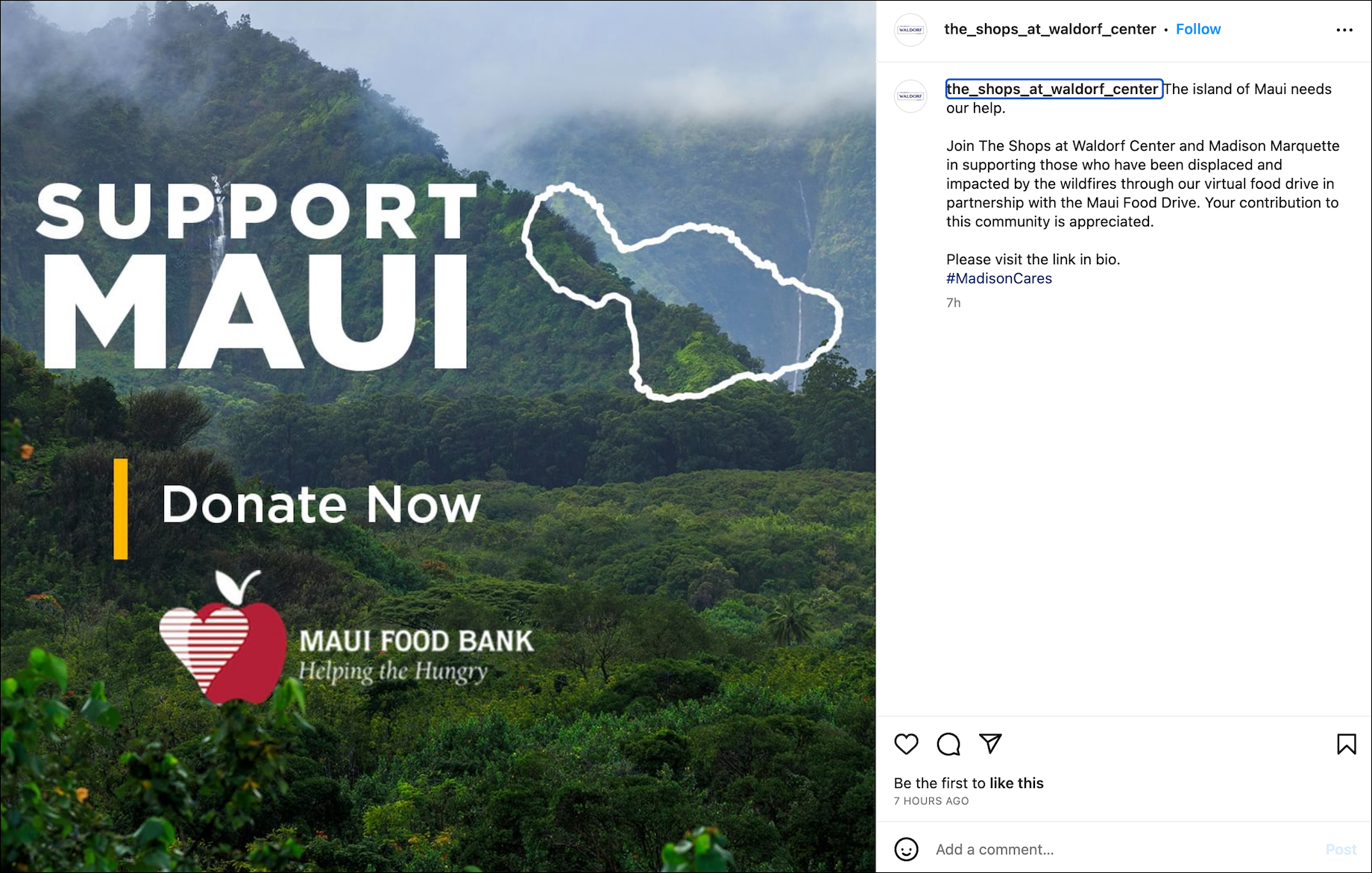 An Instagram post from Maryland’s Shops at Waldorf Center, managed by Madison Marquette